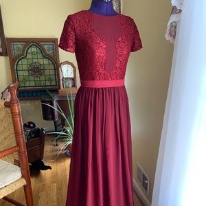 Burgundy Lace Bridesmaid Formal Dress